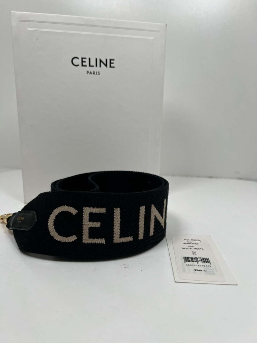 CELINE Jacquard Logo Strap Black Wool Calfskin Italy Used